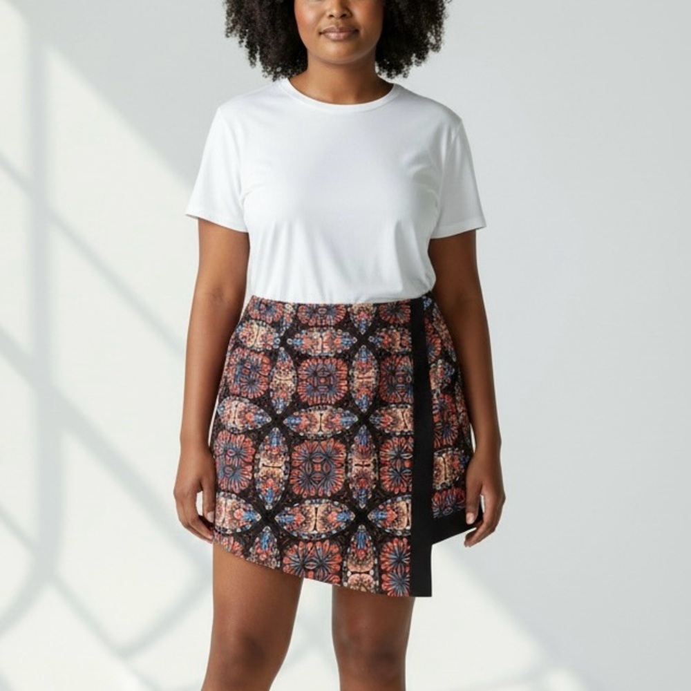 7️⃣B.P. Collection Retro Mosaic Asymmetric Mini Skirt Women’s Large